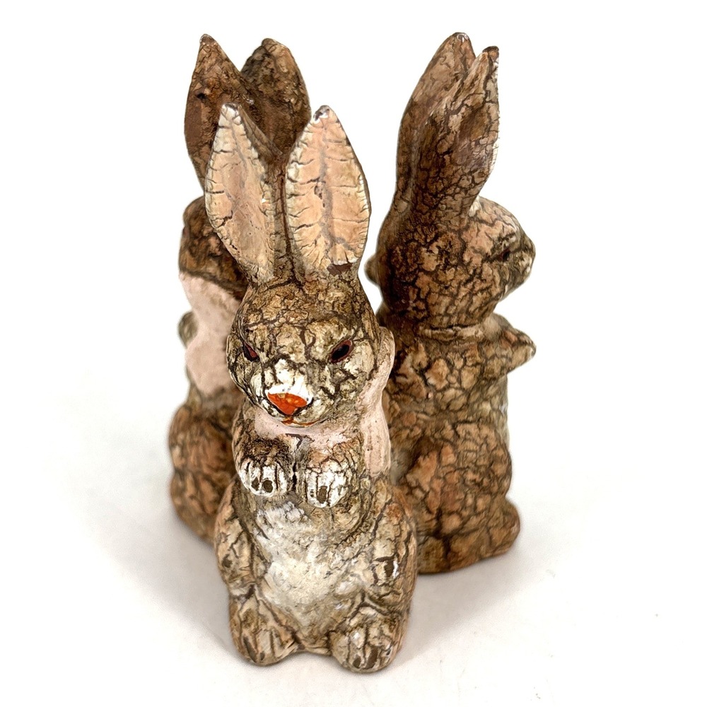 Bethany Lowe Bunny Trio Figurine 3" Rabbit Easter Antique Look - Picture 5 of 6